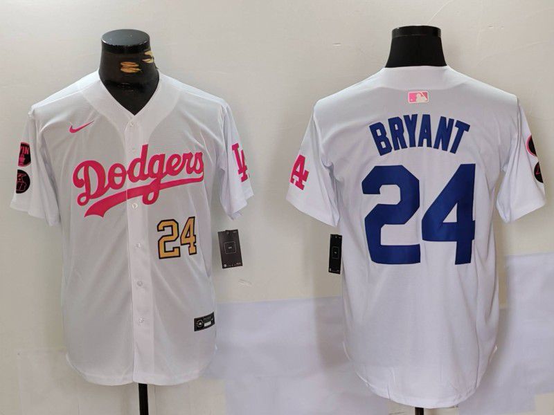 Men Los Angeles Dodgers #24 Bryant White pink joint name 2024 Nike MLB Jersey style 4